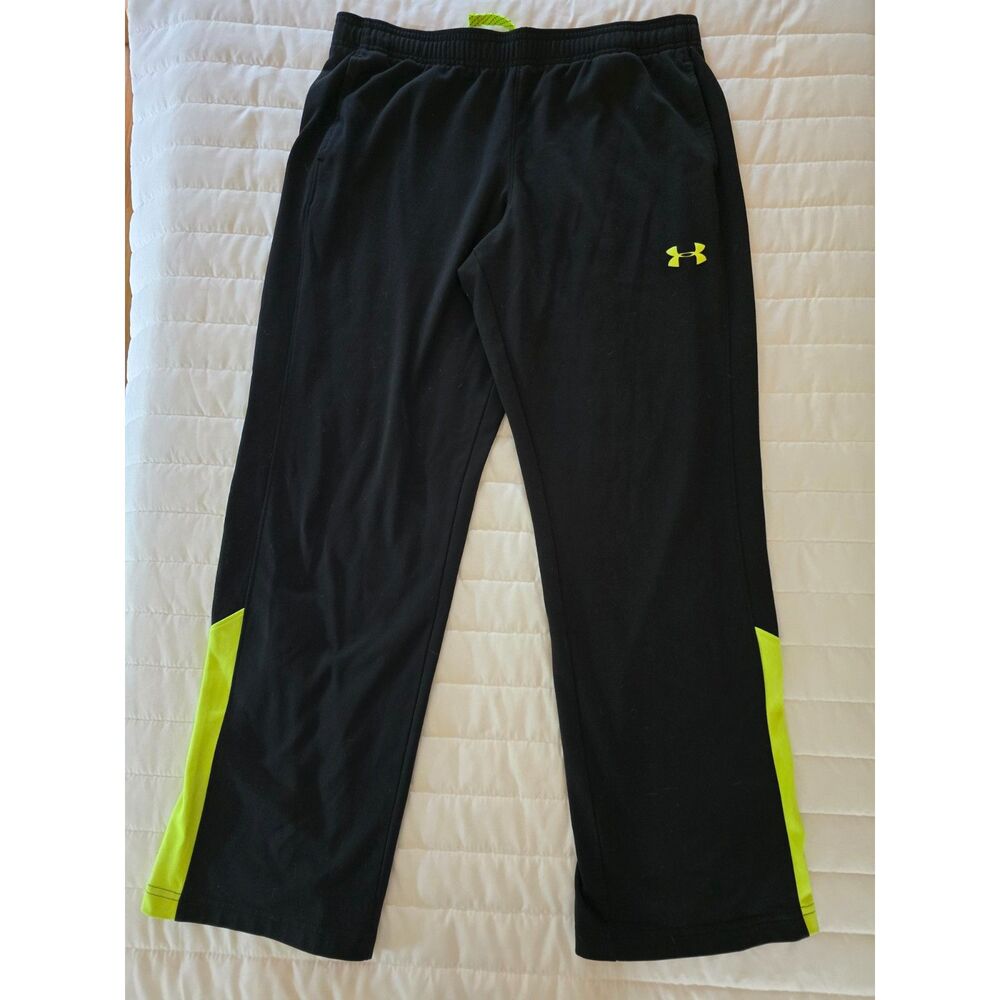 Under Armour Youth Boys Black & Neon Volt Green Track Sweatpants Size XL